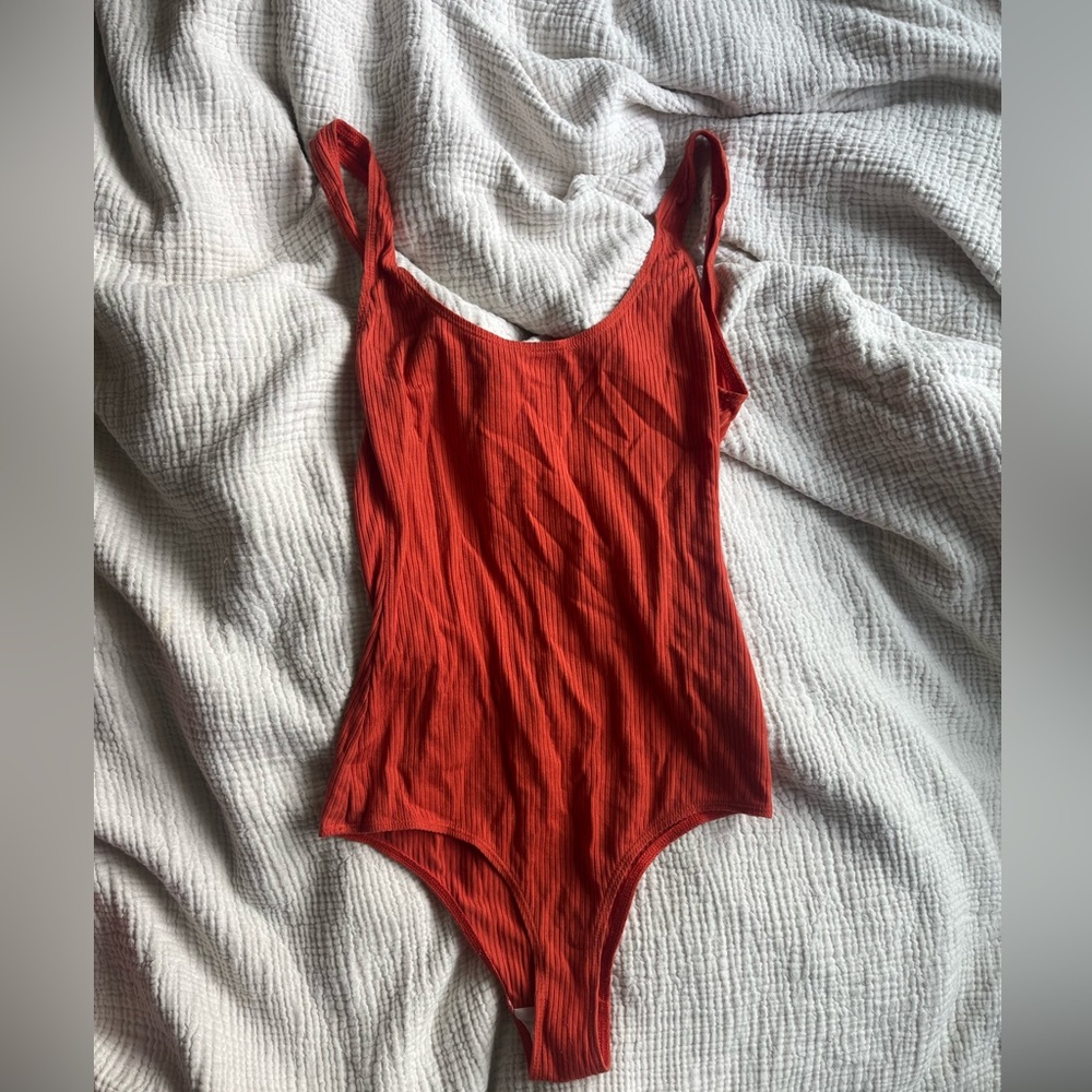 Reformation red/orange ribbed bodysuit
